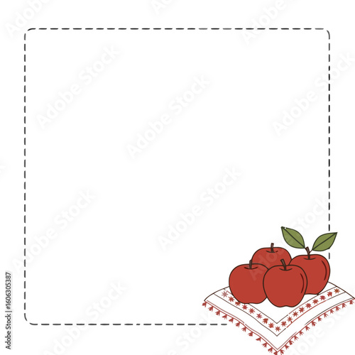 Red apples on a napkin with a pattern on a transparent background