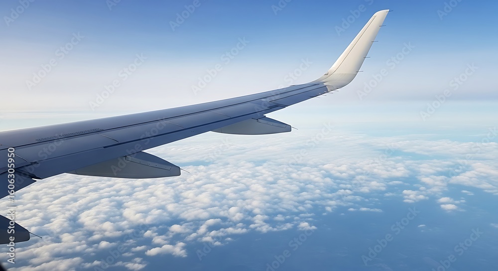 Obraz premium Airplane wing over a vast expanse of clouds.