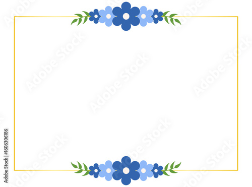 Flat Blue Floral Frame Vector for Wedding Invitations and Thank You Cards