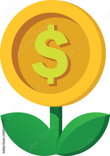Golden dollar coin plant vector illustration