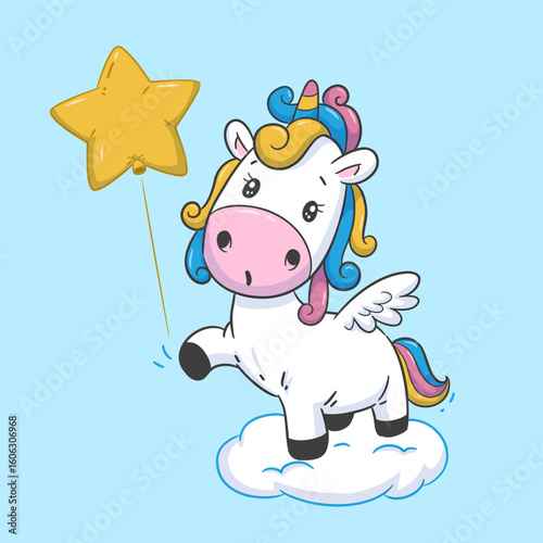 Adorable Unicorn With a Star Balloon