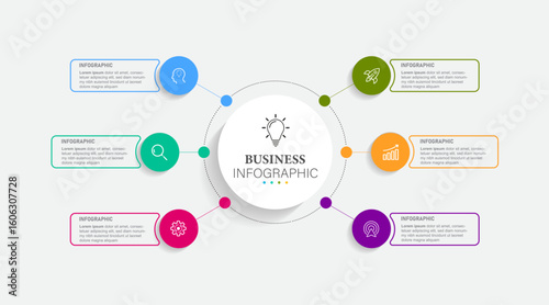Infographic template with label, integrated circles. Business concept with 6 options. For content, diagram, flowchart, steps, parts, timeline infographics, workflow layout