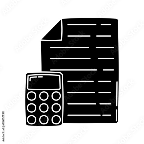 Calculator Glyph Icon, basic calculator and document, perfect for accounting, budget tracking, and financial service design.