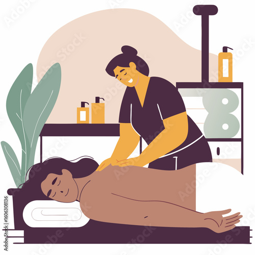 Woman receiving relaxing back massage in spa room