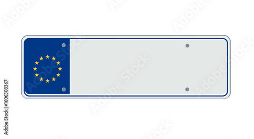 A blank European Union vehicle license plate with the blue EU flag, isolated on a white background for customization.