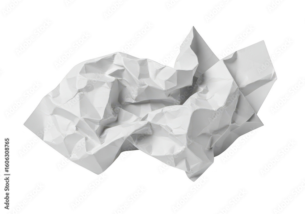Obraz premium A crumpled ball of white paper isolated on a transparent background showing intricate folds and shadows from its texture