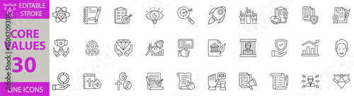 Core Values Icon Set – Editable Vector Illustrations Representing Integrity, Honesty, Responsibility, Teamwork, Leadership, Ethics, Trust, and Corporate Culture