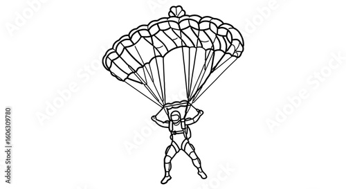 Skydiving parachute jump drawing vector illustration for extreme sports and recreation activity design 100