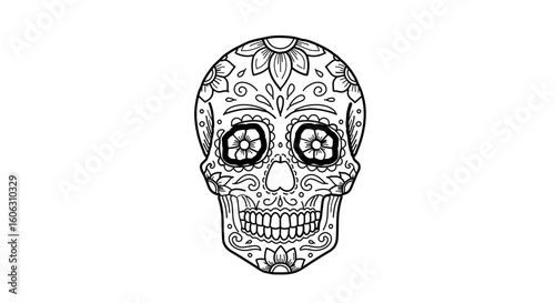 Sugar skull coloring page day of the dead vector illustration dia de los muertos design template art 1
