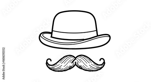 Gentleman style bowler hat and mustache vector illustration for design and decoration elements isolated on white
