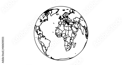 World map globe vector illustration outline drawing for geography education and earth science resources