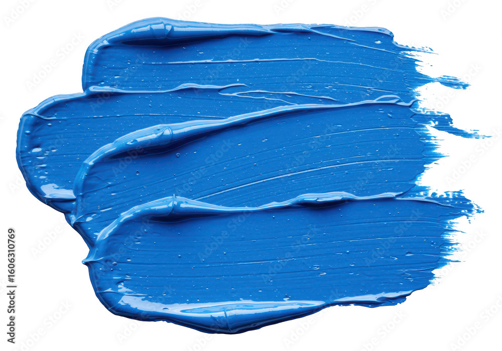Fototapeta premium Vibrant blue oil paint stroke with rich texture and glossy sheen isolated on transparent background