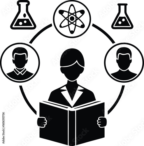 Science education concept with students learning from a teacher and experiments