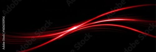 Red neon light forms an abstract, glowing line pattern on a dark background, with blurred edges and electric energy effect in motion