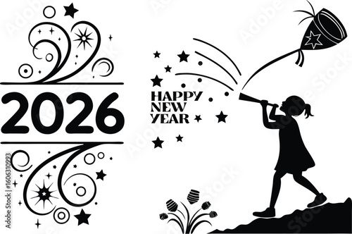 Festive celebration year greeting design new year 2026