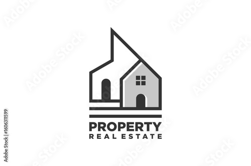 Real estate Property logo design, modern minimalist house shape. Vector illustration.