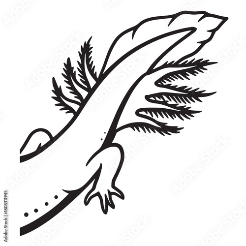 Axolotl creature with feathery gills and tail salamander amphibian