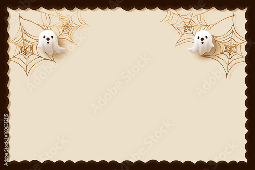 Halloween Background With Ghost And Spider Web For Invitation Or Greeting Card