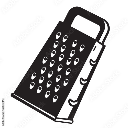 Black and white kitchen grater with handle food preparation cooking utensil