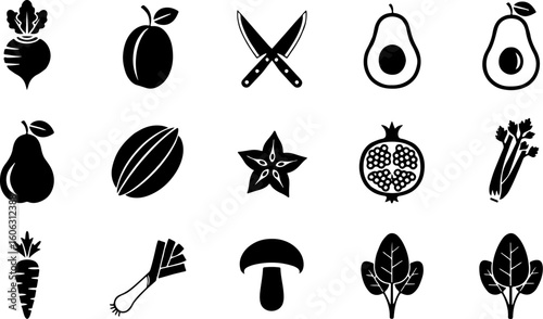 Vector art of a variety of fresh fruits and vegetables for healthy eating