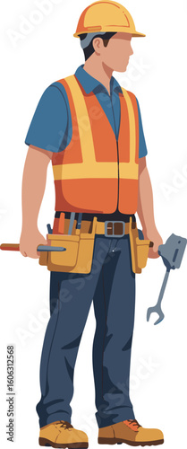 Realistic Vector Illustration of a Construction Labourer Side View in Safety Gear