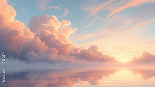 Serene Sunset Clouds Reflected on Calm Water