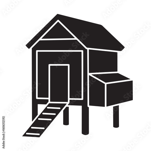 Black chicken coop with ramp and nesting box poultry house bird shelter