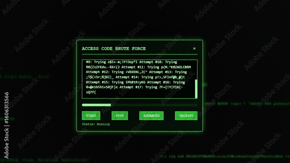 Abstract authorization window to the system with the selection of an authorization code, concept of security systems and network hacking