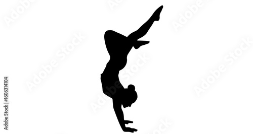 Silhouette of woman doing handstand yoga pose fitness exercise gymnastics strength training balance and flexibility