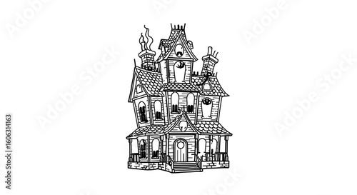 Haunted house vector illustration spooky mansion drawing for halloween design and coloring page creepy building art