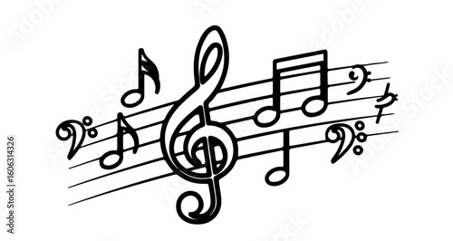 Sheet music notes treble clef bass clef musical notation staff melody harmony song vector illustration