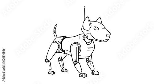 Robot dog pet animal robotic puppy canine automation artificial intelligence technology line art design 100