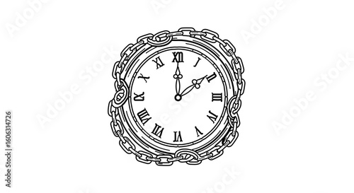 Vintage clock with chain illustration time concept antique timepiece design graphic element vector art