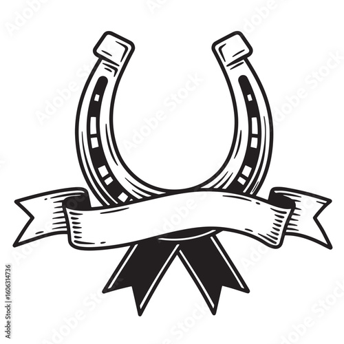 Horseshoe and ribbon emblem lucky charm western