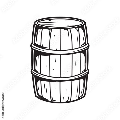 Wooden barrel with metal bands container storage