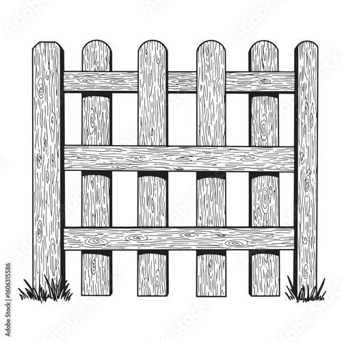 Wooden picket fence with grass detail boundary