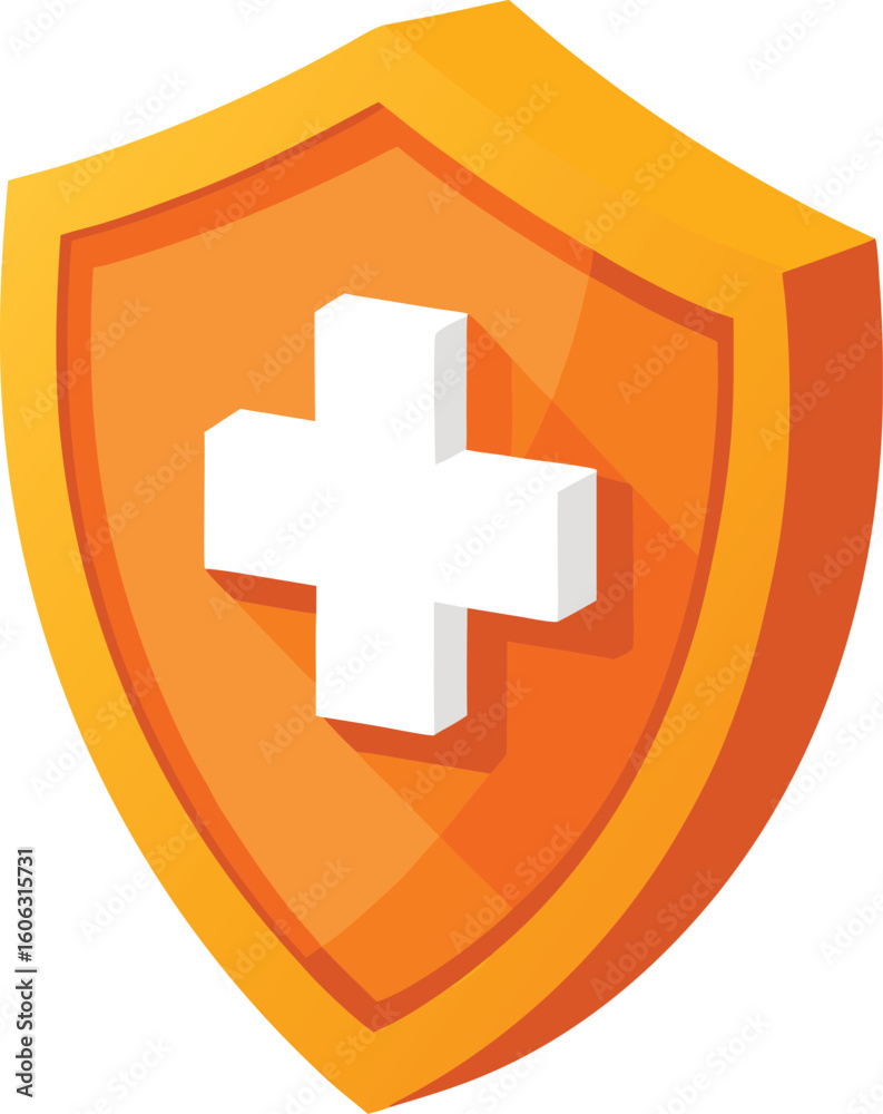 Obraz premium Golden shield with medical cross health security icon