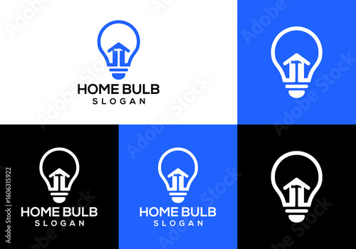 vector icon logo of light bulb with house and hammer