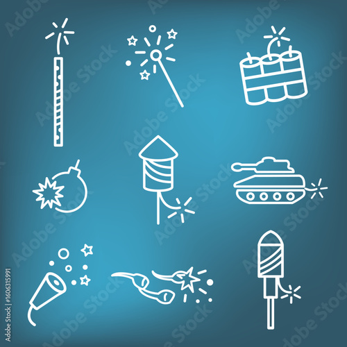 Fireworks and Independence Day with Icon Set