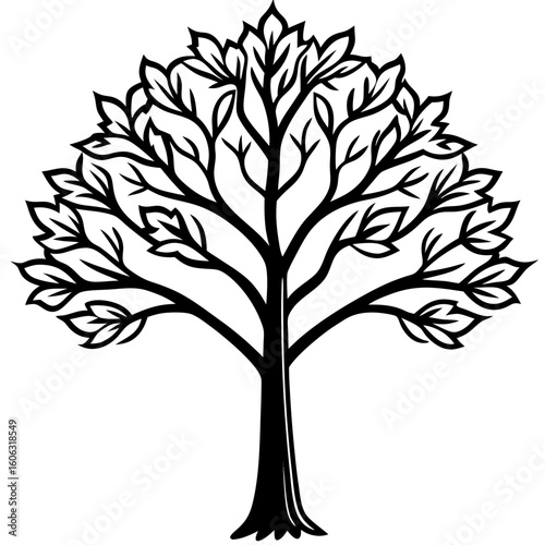 Minimalist Black Tree Silhouette with Leaves