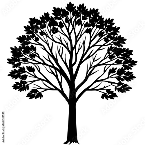 Minimalist Black Tree Silhouette with Leaves