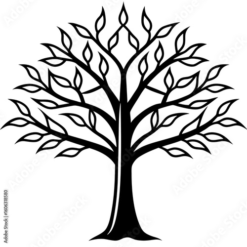 Minimalist Black Tree Silhouette with Leaves