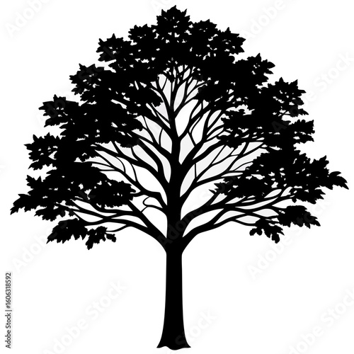 Minimalist Black Tree Silhouette with Leaves