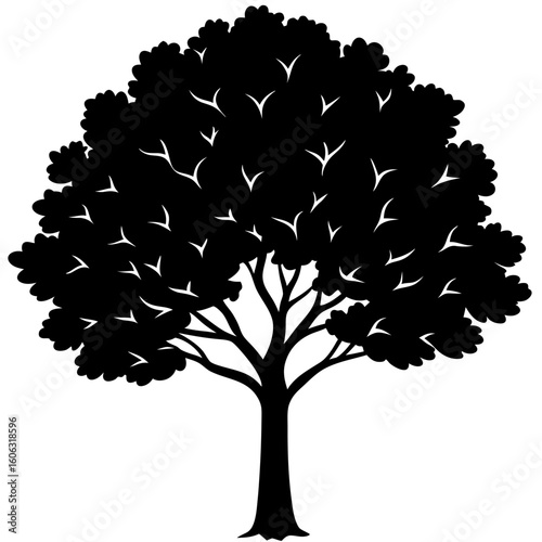 Minimalist Black Tree Silhouette with Leaves