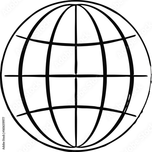 Black and white globe with latitude and longitude lines