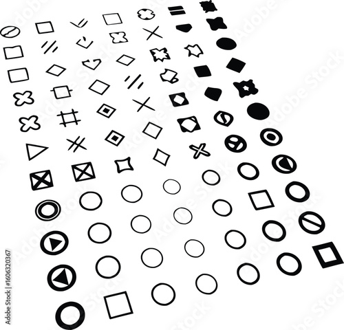 Collection of Black and White Geometric Shapes and Symbols