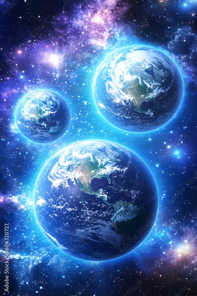 Fototapeta premium A Breathtaking Visual Display of Earth-like Planets Amidst a Vibrant Nebula Cluster