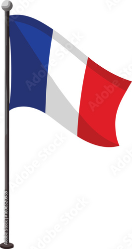 Waving french flag on pole tricolor vector