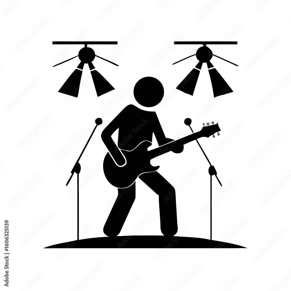 Obraz premium Silhouette of Guitarist Performing Under Concert Lights