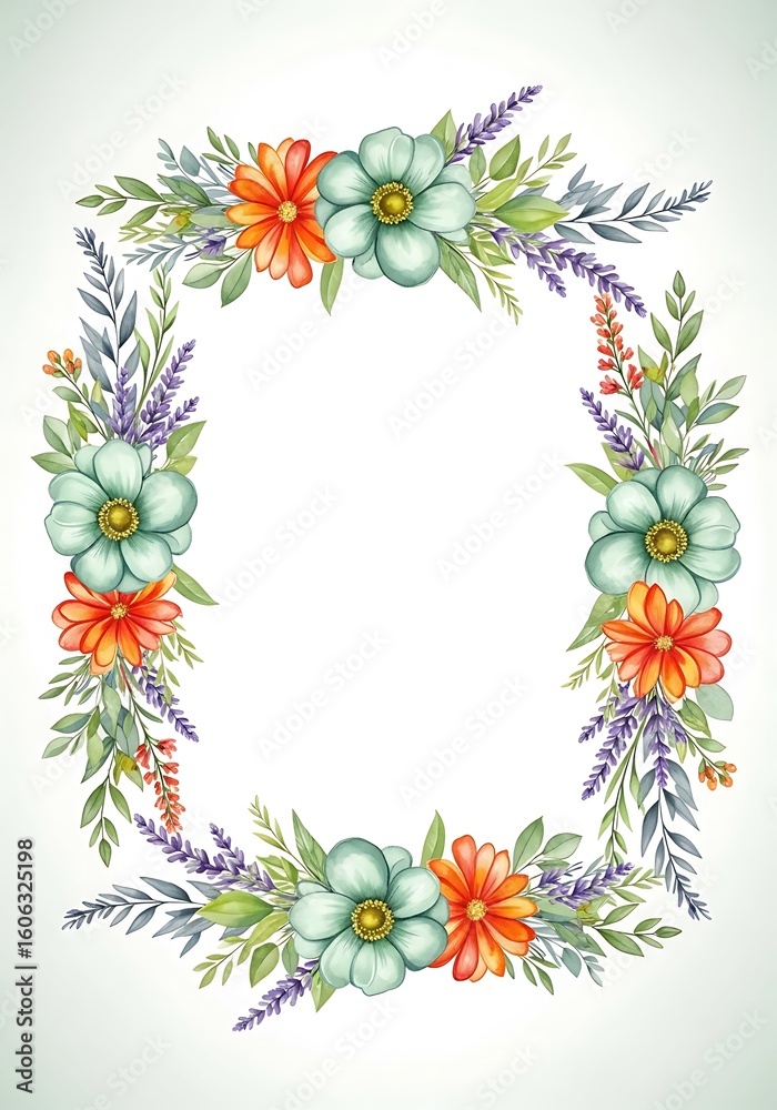 Obraz premium Watercolor floral frame with vibrant blossoms for wedding invitations and cards